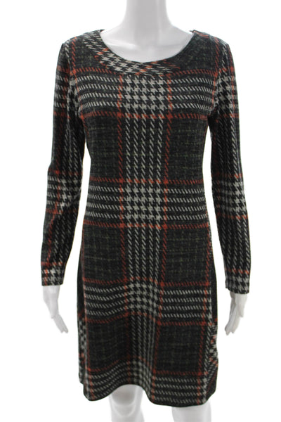 Papillon Blanc Women Sheath Plaid Black Short Long Sleeve Dress Size S