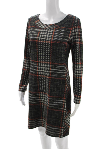 Papillon Blanc Women Sheath Plaid Black Short Long Sleeve Dress Size S