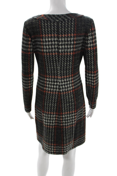Papillon Blanc Women Sheath Plaid Black Short Long Sleeve Dress Size S