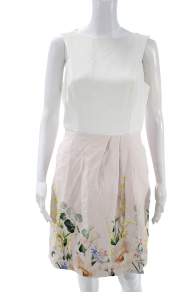 Ted Baker London Women A-Line Dress White Boat Neck Sleeveless Zip Size 2