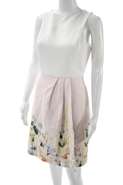 Ted Baker London Women A-Line Dress White Boat Neck Sleeveless Zip Size 2