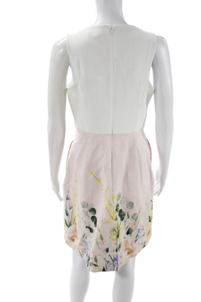 Ted Baker London Women A-Line Dress White Boat Neck Sleeveless Zip Size 2