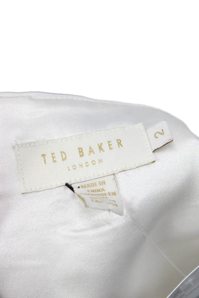 Ted Baker London Women A-Line Dress White Boat Neck Sleeveless Zip Size 2