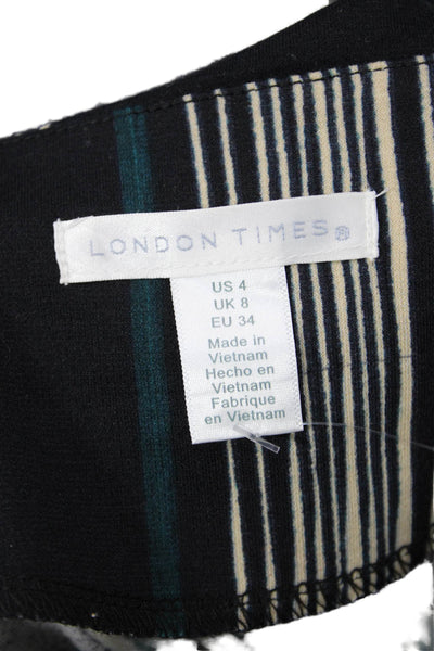 London Times Women Shift Dress Multicolor Plaid Boat Neck 3/4 Sleeve Size 4