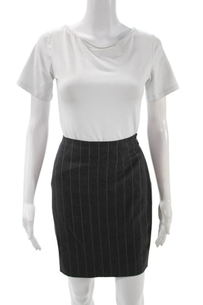 Guy Laroche Women Gray Wool Striped Straight Pencil Mini Skirt Zip Size 4