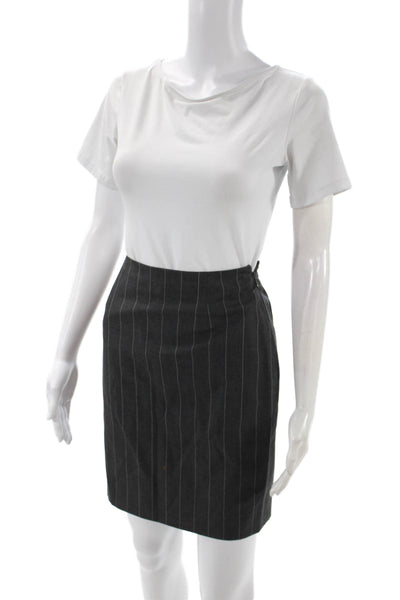 Guy Laroche Women Gray Wool Striped Straight Pencil Mini Skirt Zip Size 4