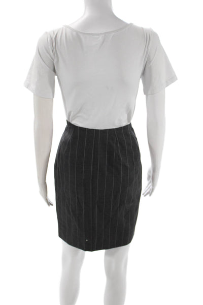 Guy Laroche Women Gray Wool Striped Straight Pencil Mini Skirt Zip Size 4