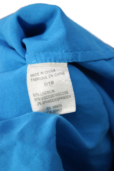 Theory Women Sundress Blue Linen Square Neck Short Sleeve Knee Length Size S