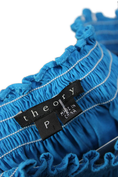 Theory Women Sundress Blue Linen Square Neck Short Sleeve Knee Length Size S