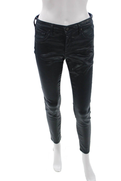 AG Adriano Goldschmied Womens Skinny Jeans Black Button Cotton Blend Size 27