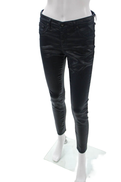 AG Adriano Goldschmied Womens Skinny Jeans Black Button Cotton Blend Size 27
