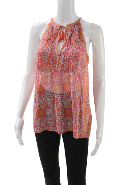 Joie Women Silk Halter Floral Blouse Tie Sleeveless Multicolor Size S
