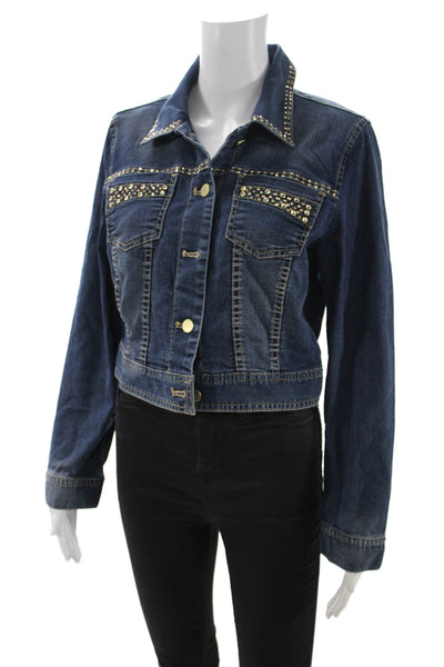 Chicos Women Basic Blue Button Long Sleeve Jacket Size 1