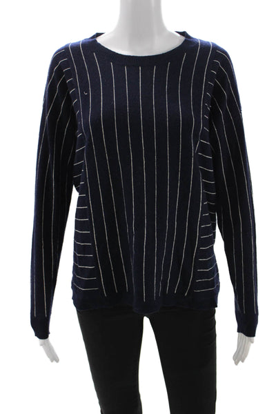 J Crew Collection Women Cashmere Striped Crew Neck Pullover Sweater Blue Size S