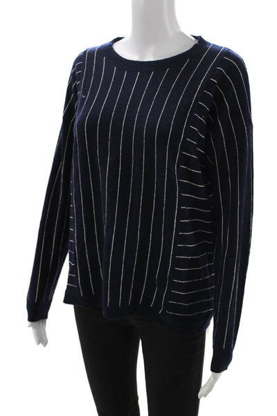 J Crew Collection Women Cashmere Striped Crew Neck Pullover Sweater Blue Size S