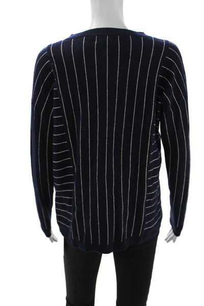 J Crew Collection Women Cashmere Striped Crew Neck Pullover Sweater Blue Size S