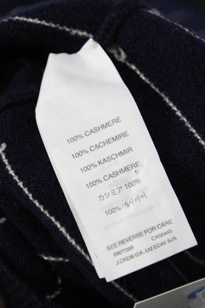 J Crew Collection Women Cashmere Striped Crew Neck Pullover Sweater Blue Size S