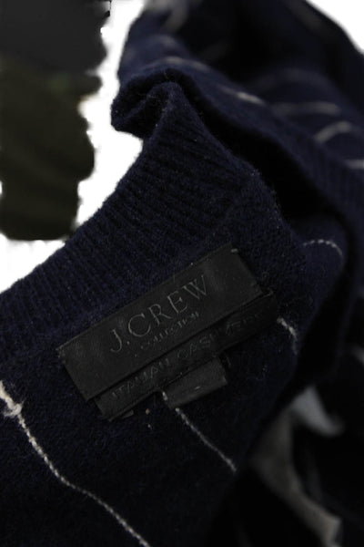 J Crew Collection Women Cashmere Striped Crew Neck Pullover Sweater Blue Size S