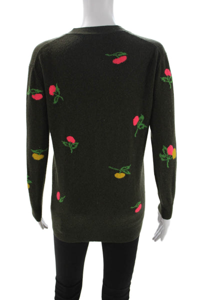 J Crew Women Floral Green Cashmere V-Neck Cardigan Size 2XS