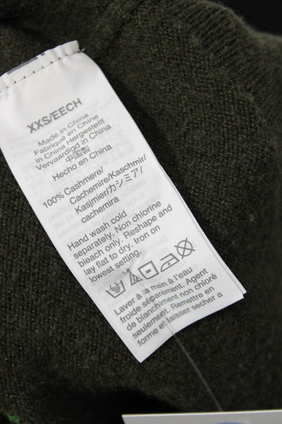 J Crew Women Floral Green Cashmere V-Neck Cardigan Size 2XS