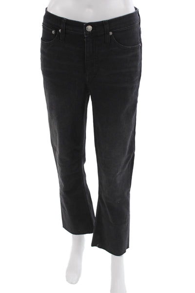 J Crew Women Cropped Black Cotton Mid Rise Jeans Button 26 Inseam Size 27