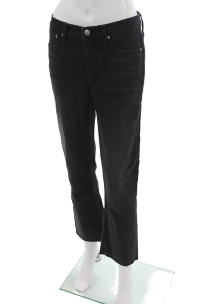 J Crew Women Cropped Black Cotton Mid Rise Jeans Button 26 Inseam Size 27