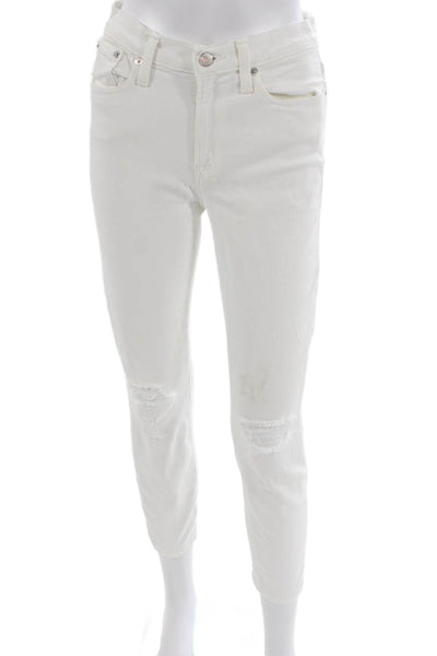 J Crew Women Skinny Jeans White Cotton Blend Low Rise Size 27