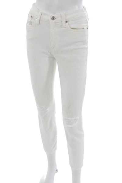 J Crew Women Skinny Jeans White Cotton Blend Low Rise Size 27