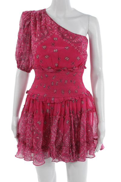 Rococo Sand Women Mini One Shoulder Paisley Pink Short Sleeve Dress Size XS