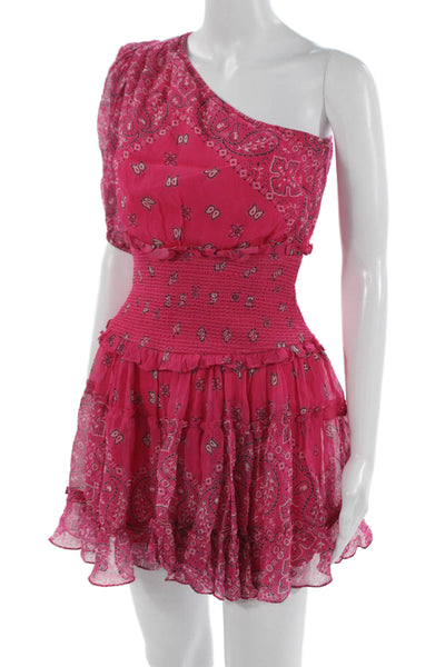 Rococo Sand Women Mini One Shoulder Paisley Pink Short Sleeve Dress Size XS