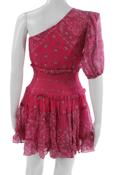 Rococo Sand Women Mini One Shoulder Paisley Pink Short Sleeve Dress Size XS