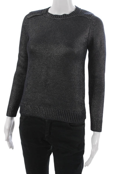 Maje Women Pullover Crew Neck Blue Cotton Long Sleeve Solid Size 1