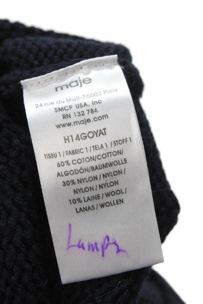 Maje Women Pullover Crew Neck Blue Cotton Long Sleeve Solid Size 1