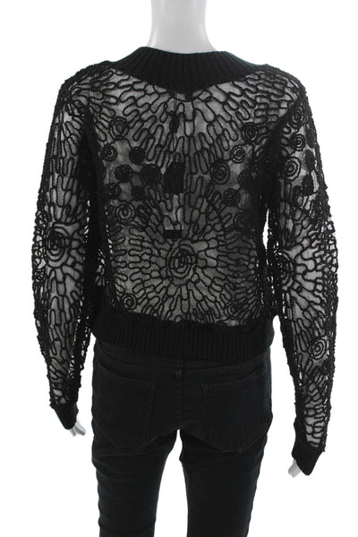 Beulah Women Pullover Sweater Black Floral High Neck Long Sleeve Size S