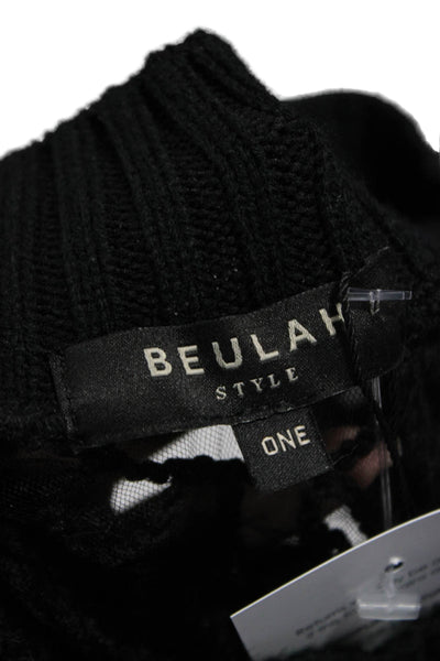 Beulah Women Pullover Sweater Black Floral High Neck Long Sleeve Size S