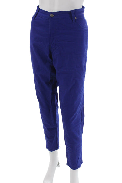 Karen Kane Women Plus Blue Ankle Pants Cotton Button Solid 27in Inseam Size 14