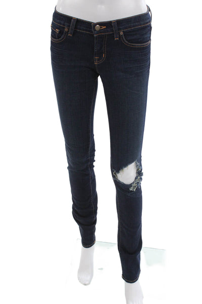 J Brand Womens Skinny Jeans Blue Mid Rise Button Cotton Blend Size 25