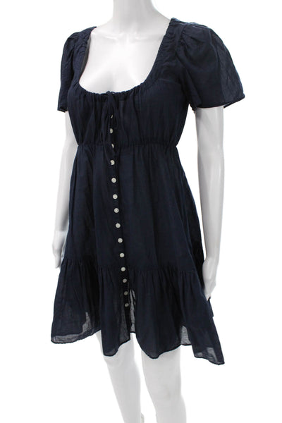 J Crew Women Cotton Square Neck Button Maxi Sundress Blue Short Sleeve Size 2XS