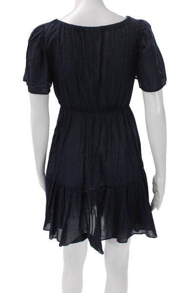 J Crew Women Cotton Square Neck Button Maxi Sundress Blue Short Sleeve Size 2XS