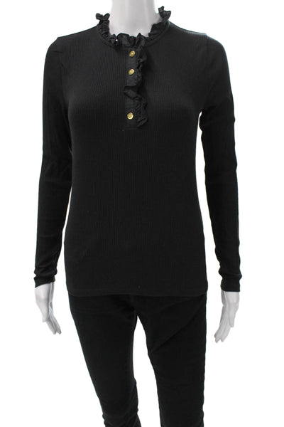 J Crew Women Basic Henley Button Long Sleeve Blouse Black Size S
