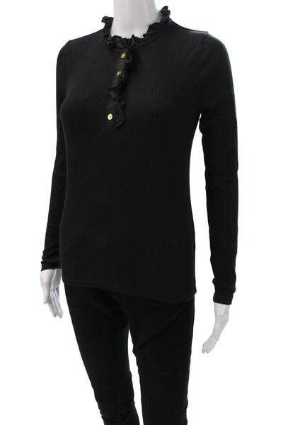 J Crew Women Basic Henley Button Long Sleeve Blouse Black Size S