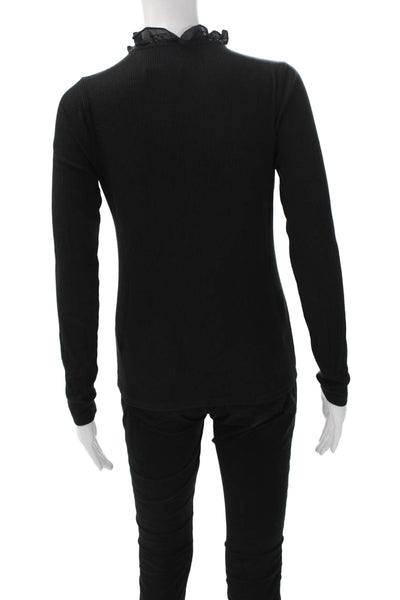 J Crew Women Basic Henley Button Long Sleeve Blouse Black Size S