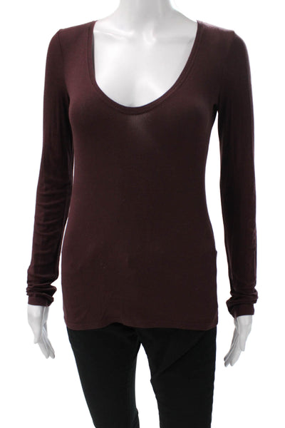 Theory Women Brown Basic Scoop Neck Long Sleeve T-Shirt Viscose Size PP