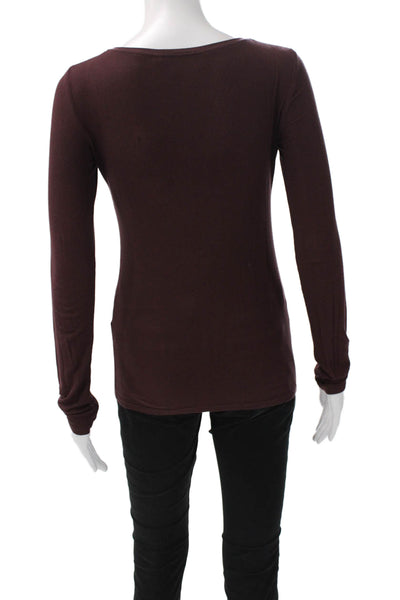 Theory Women Brown Basic Scoop Neck Long Sleeve T-Shirt Viscose Size PP