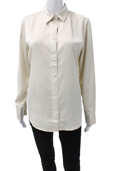 J Crew Women Basic Beige Collared Long Sleeve Button-Up Polyester Size 8