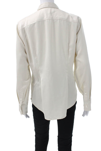 J Crew Women Basic Beige Collared Long Sleeve Button-Up Polyester Size 8