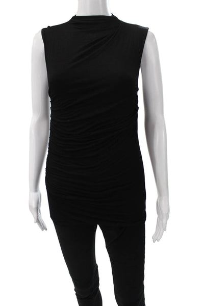 Enza Costa Women Black Viscose High Neck Sleeveless Tunic Size XS
