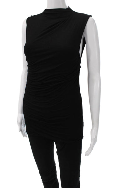 Enza Costa Women Black Viscose High Neck Sleeveless Tunic Size XS