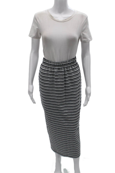 The Skirt Shopp Women Straight Pencil Skirt Black Cotton Striped Midi Size M