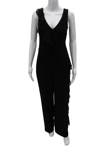 Trina Turk Women Jumpsuit Black V-Neck Sleeveless Zip Polyester Blend Size 0